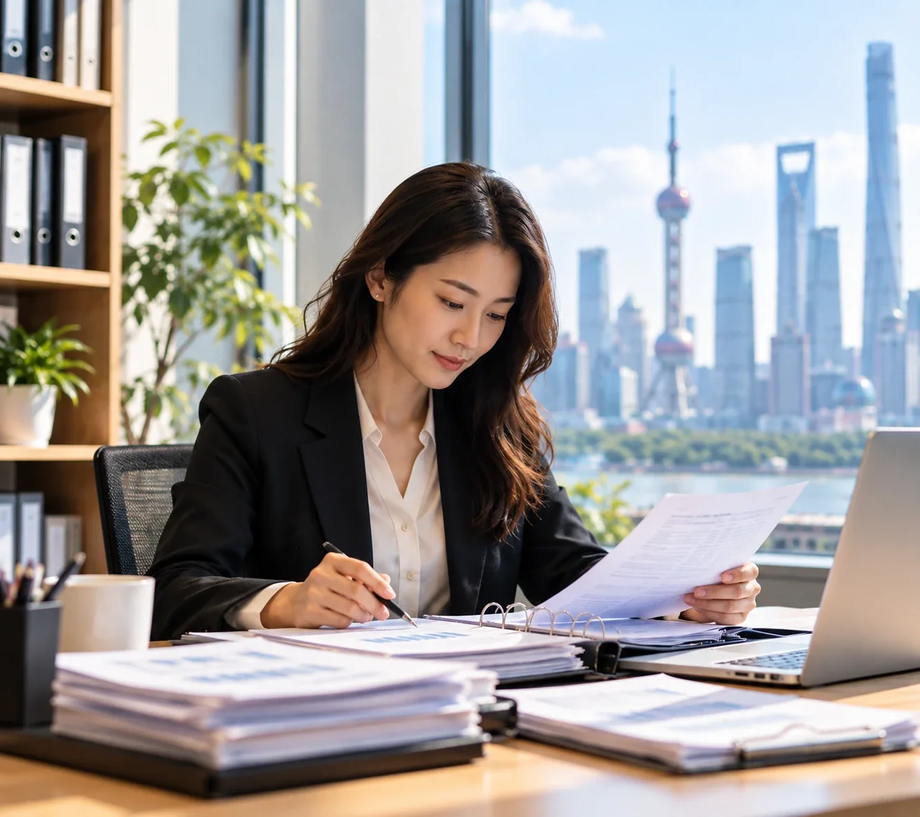 Accountant reviewing records at a desk