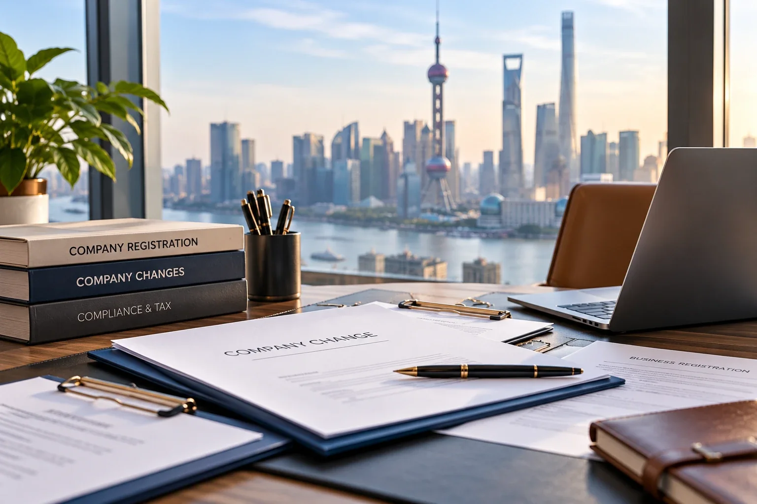 Company change documents on an office desk