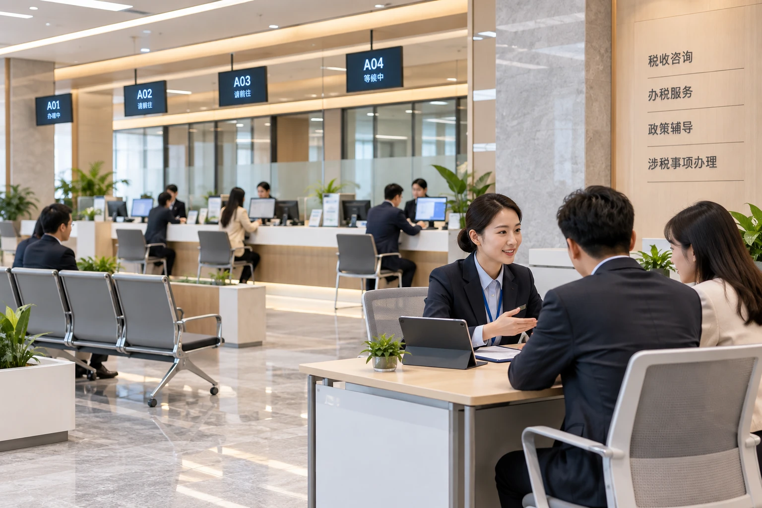 A YOUYI tax adviser reviewing a client's tax position at a consultation desk
