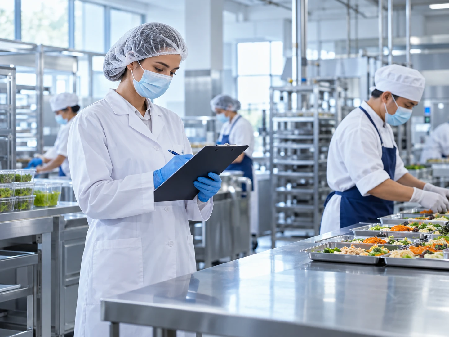 Food production and quality inspection in a modern facility