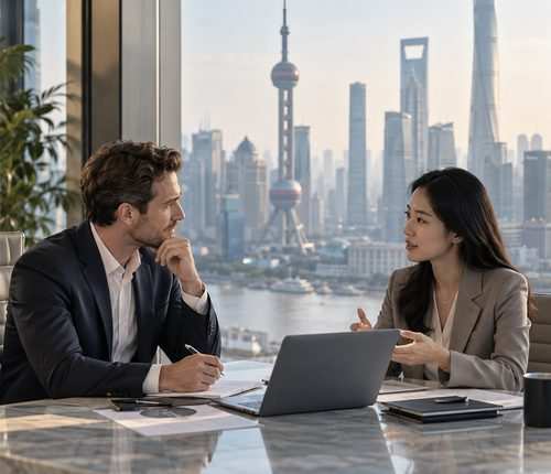 Business adviser discussing a Shanghai company setup with an overseas client